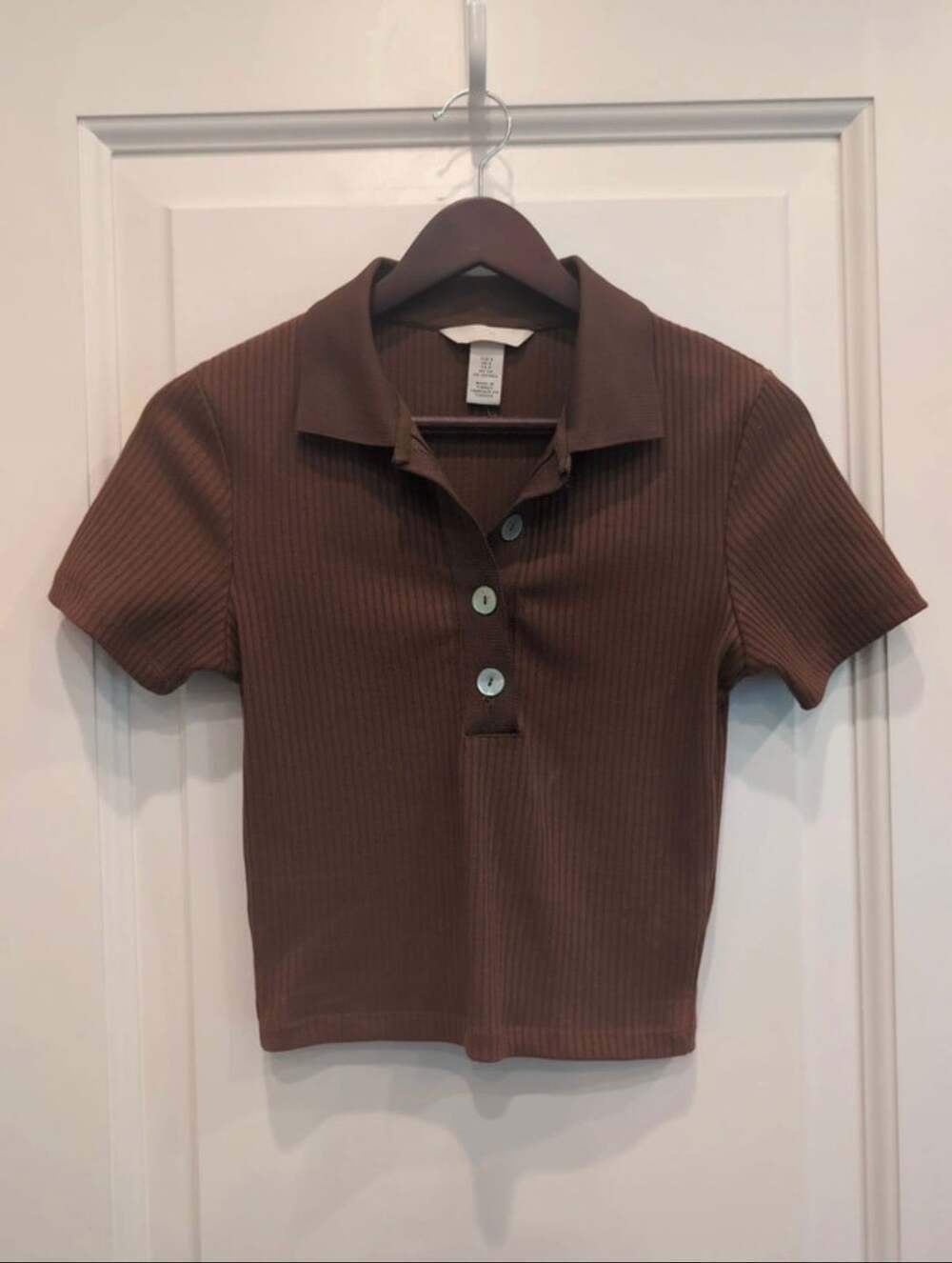 H&M Ribbed Short Sleeve Polo Crop Top